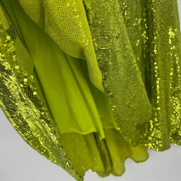 Halston Neon Kiara Green Sequin Deep V-Neck Slip Gown Floor Length Dress Size 10 - Picture 15 of 16